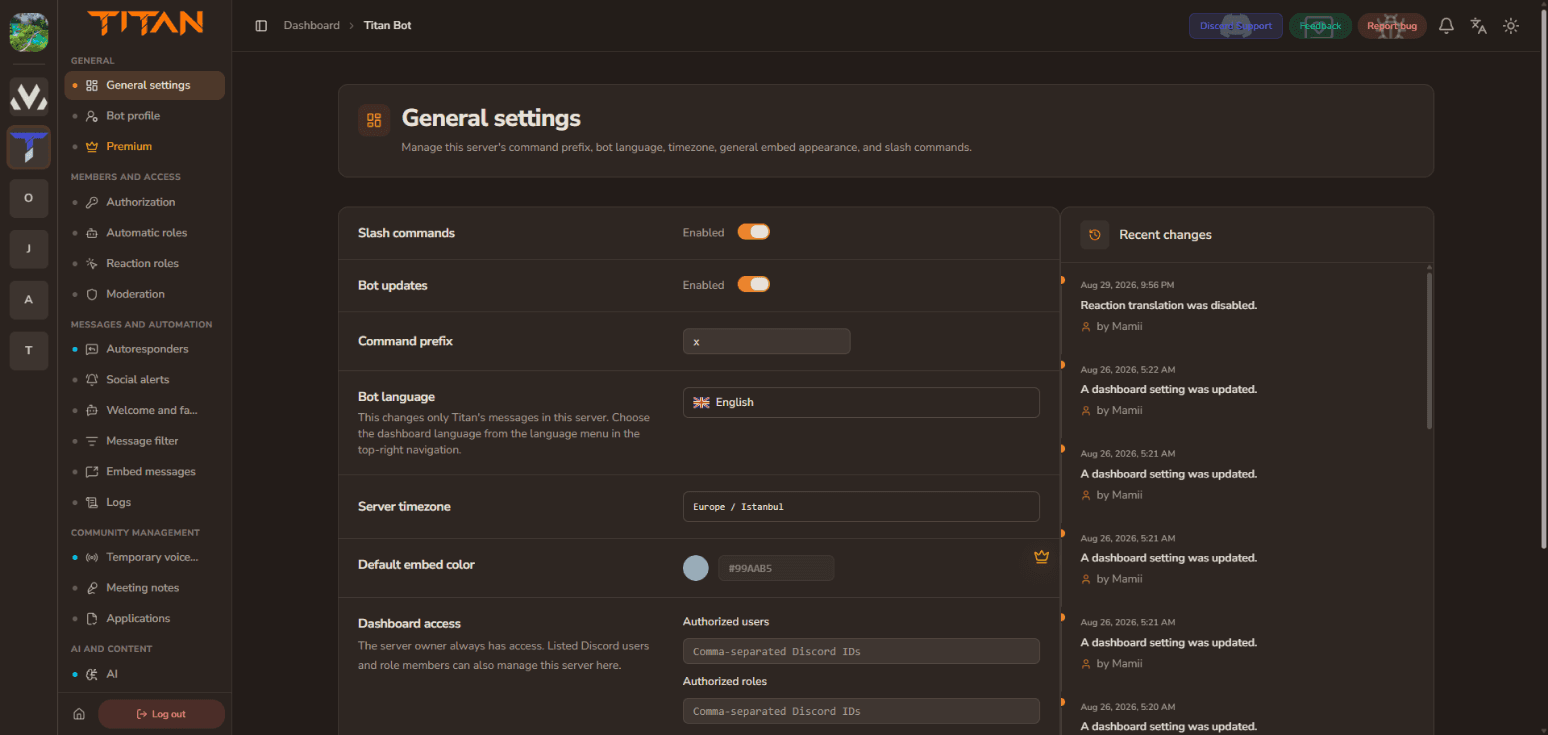 Titan dashboard dark theme preview
