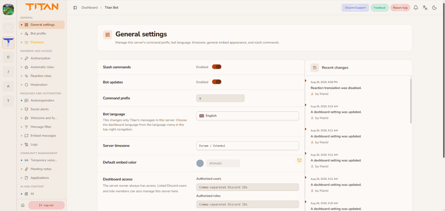 Titan dashboard light theme preview
